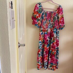 NWOT Fashion Floral Multicolor Smocked Dress, Size L